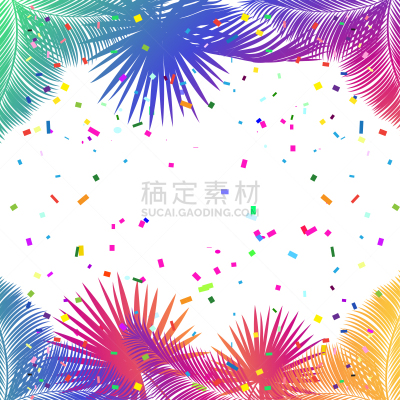 边框,传统节日,棕榈叶,生日,五彩纸屑,多色的,矢量,留白,装饰,落下