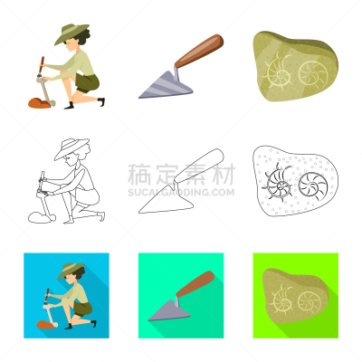 分离着色,组物体,讲故事,图标集,砖,希腊,建筑业,岩石,古生物学家,渴望