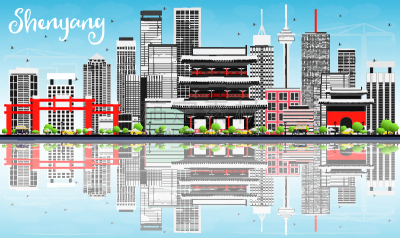 城市天际线,沈阳,灰色,建筑外部,旅途,商务,云,鸟类,剪影