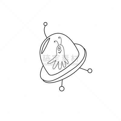 不明飞行物,乱画,矢量,轮廓线画,可爱的,绘画插图,卡通,乐趣,外星人,图标