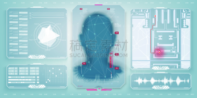 安防系统,概念,矢量,一个人,绘画插图,身份,生物识别,面部识别技术,格子烤肉