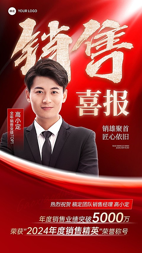销售业绩表彰人物喜报手机海报AIGC