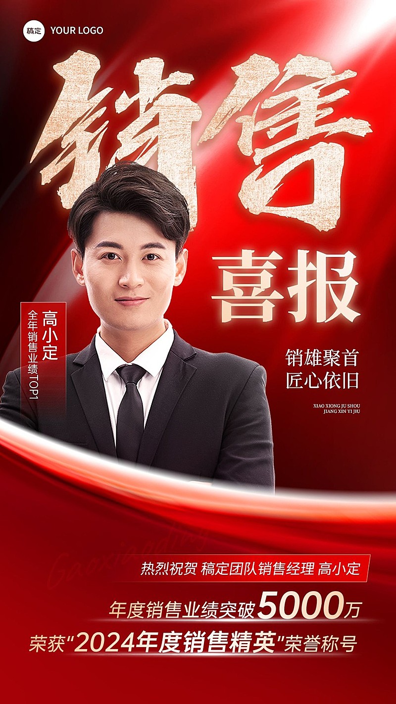 销售业绩表彰人物喜报手机海报AIGC