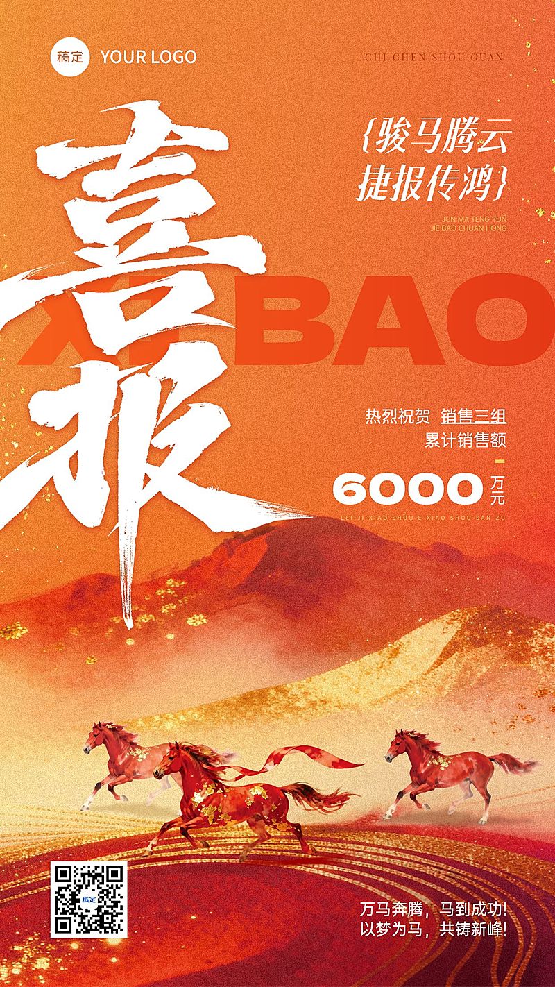 开门红金融保险马年业绩喜报手机海报