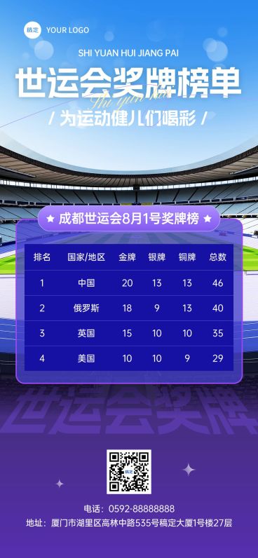 成都世运会体育运动节点祝福奖牌榜实景感全屏竖版海报AIGC预览效果