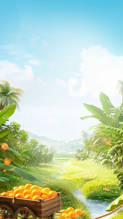 夏季绿色清新自然生鲜水果直播间背景AIGC
