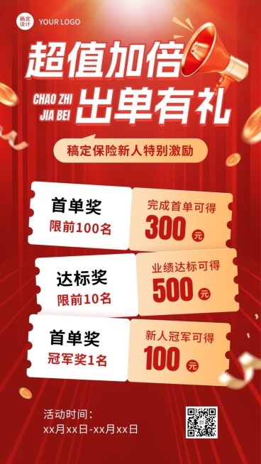 金融保险出单奖励方案激励风手机海报预览效果