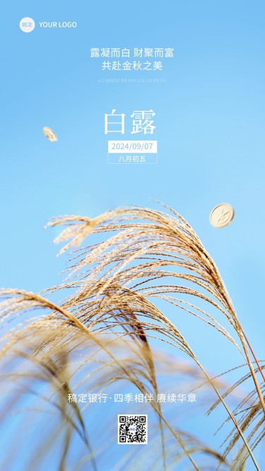 白露金融保险节气祝福实景风手机海报