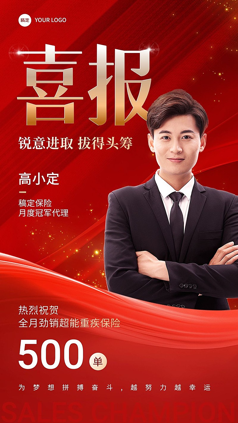 金融银行销售业绩表彰人物喜报喜庆风手机海报