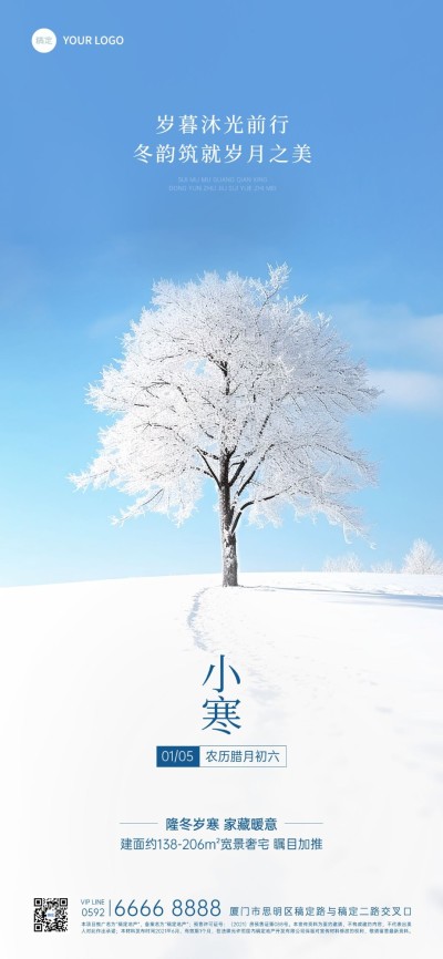 小寒房地产节气祝福问候实景风全屏竖版海报AIGC