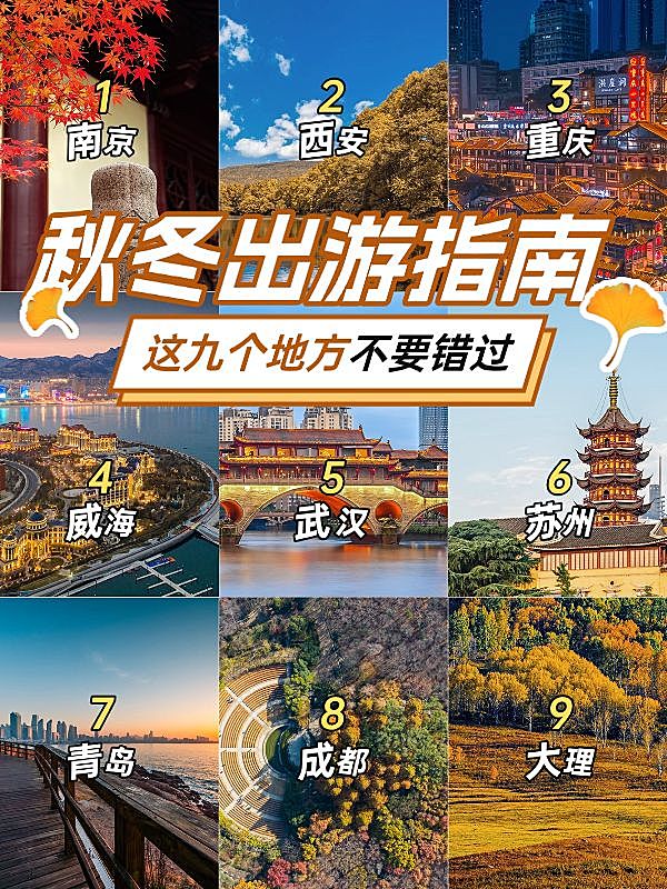 旅游秋冬出游攻略拼图宫格花字小红书封面