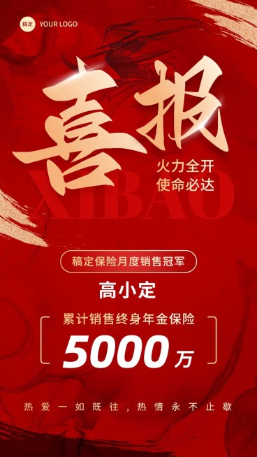金融保险销售业绩表彰喜报贺报喜庆风手机海报预览效果