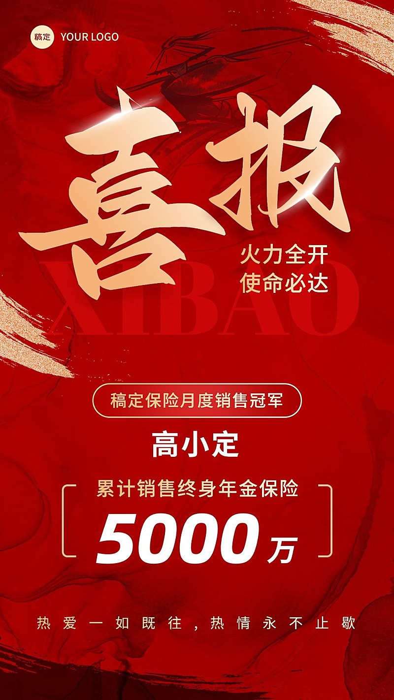 金融保险销售业绩表彰喜报贺报喜庆风手机海报