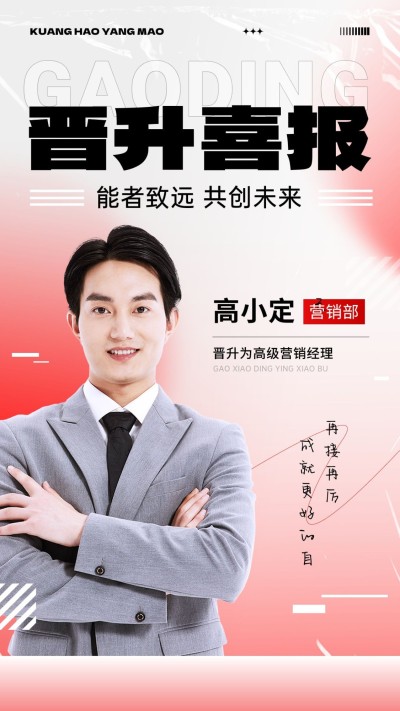 企业行政晋升表彰人物喜报手机海报