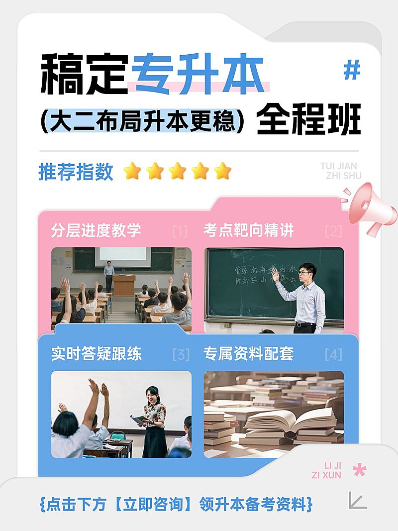 教育培训学历教育专升本招生引流课程介绍拼图小红书封面