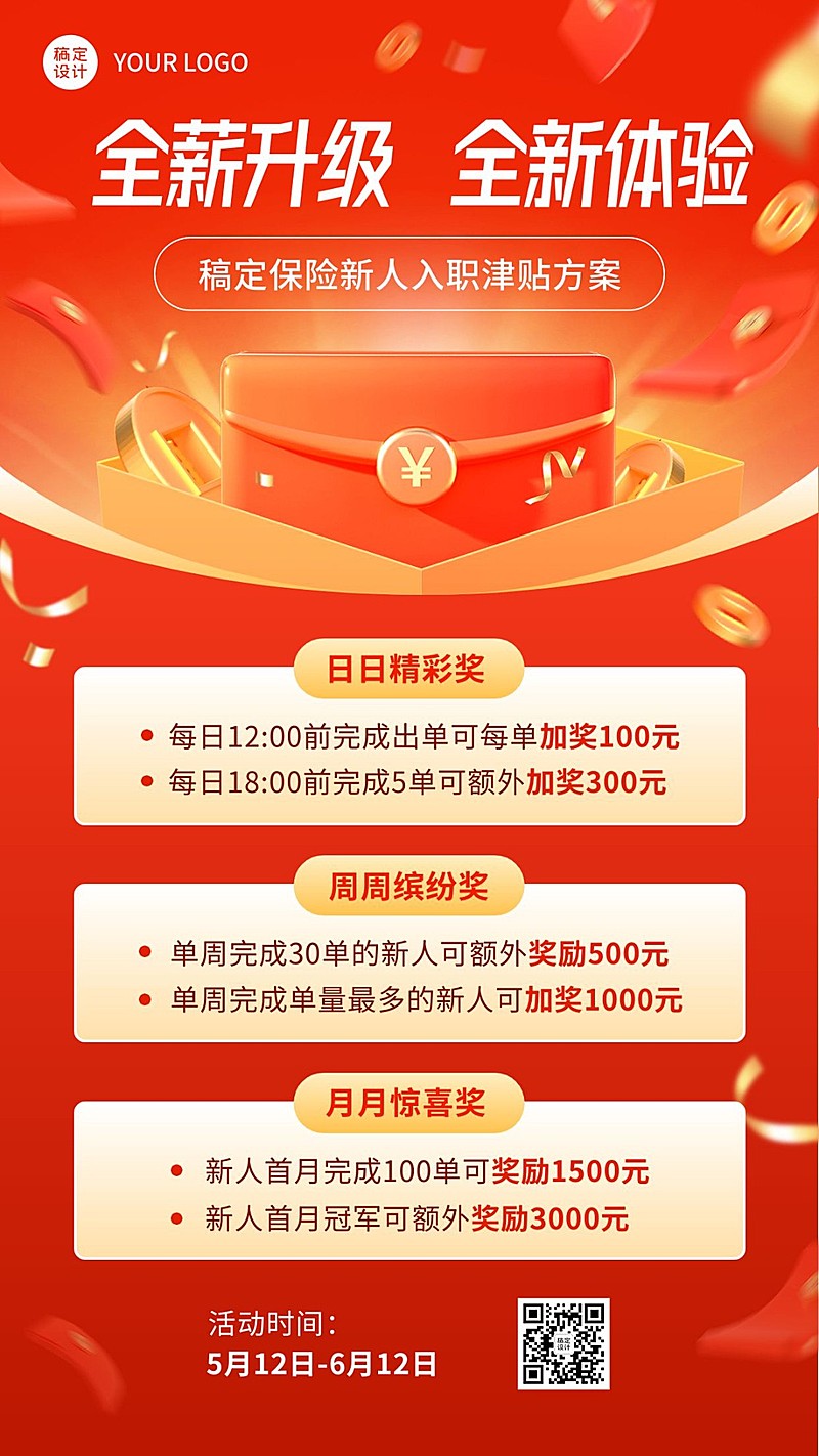 金融保险新人津贴奖励方案宣传手机海报