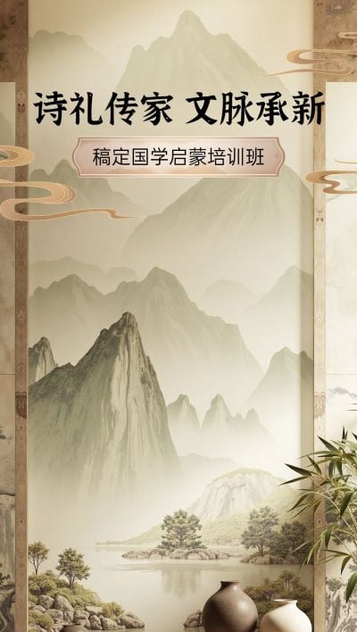 中式中国风屏风水墨教育课程直播间背景AIGC
