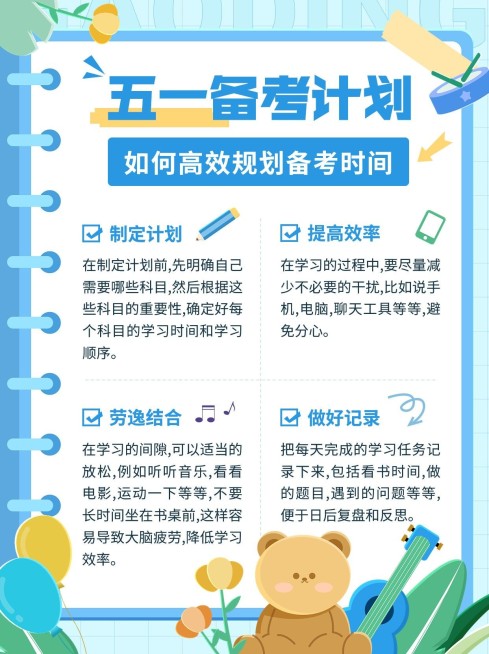 五一劳动节小长假备考攻略小红书配图预览效果