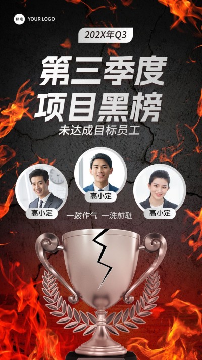 企业目标达成评比个人黑榜热血感手机海报