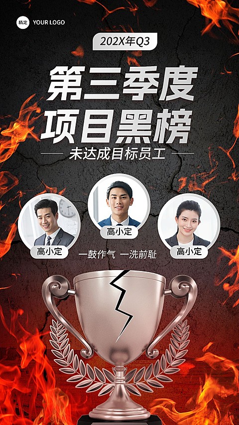 企业目标达成评比个人黑榜热血感手机海报