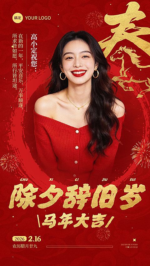 除夕春节祝福晒图晒照通用喜庆感竖版海报