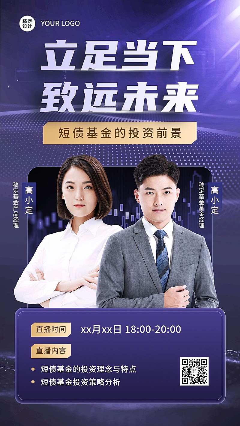 金融基金投资市场分析直播预告多人手机海报套装