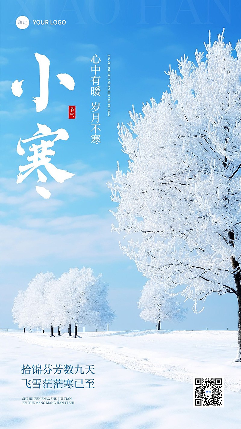 小寒节气祝福实景感手机海报