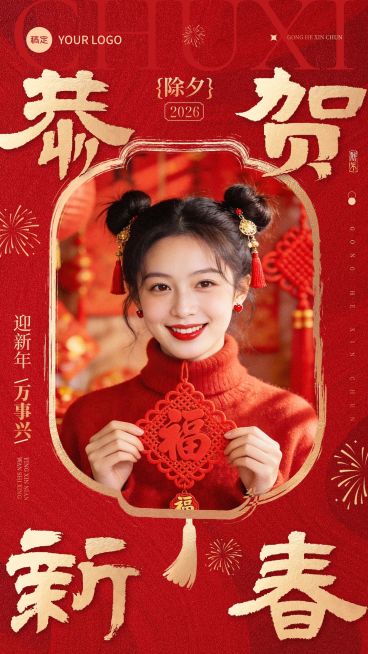 除夕春节晒图晒照节日祝福通用中式感竖版海报预览效果