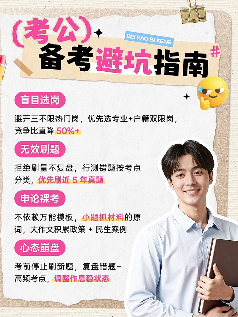 教育培训职业教育考公备考避坑指南人像小红书封面