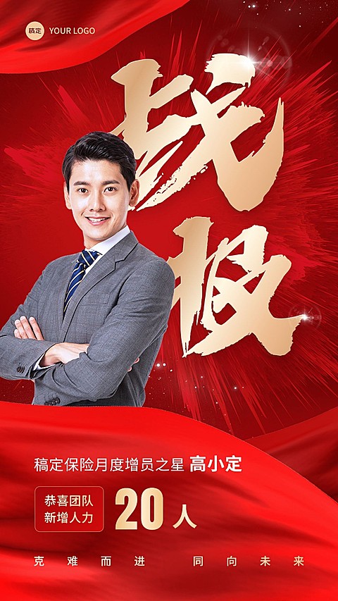 金融保险销售业绩表彰喜报贺报喜庆风人物手机海报