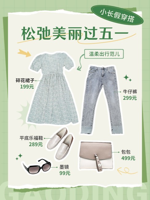 五一服饰箱包穿搭类劳动节小红书配图预览效果