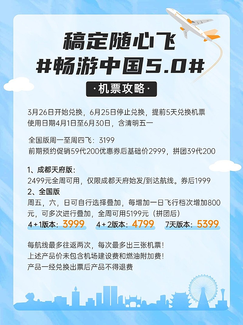 旅游航空随心飞活动卡通插画小红书配图