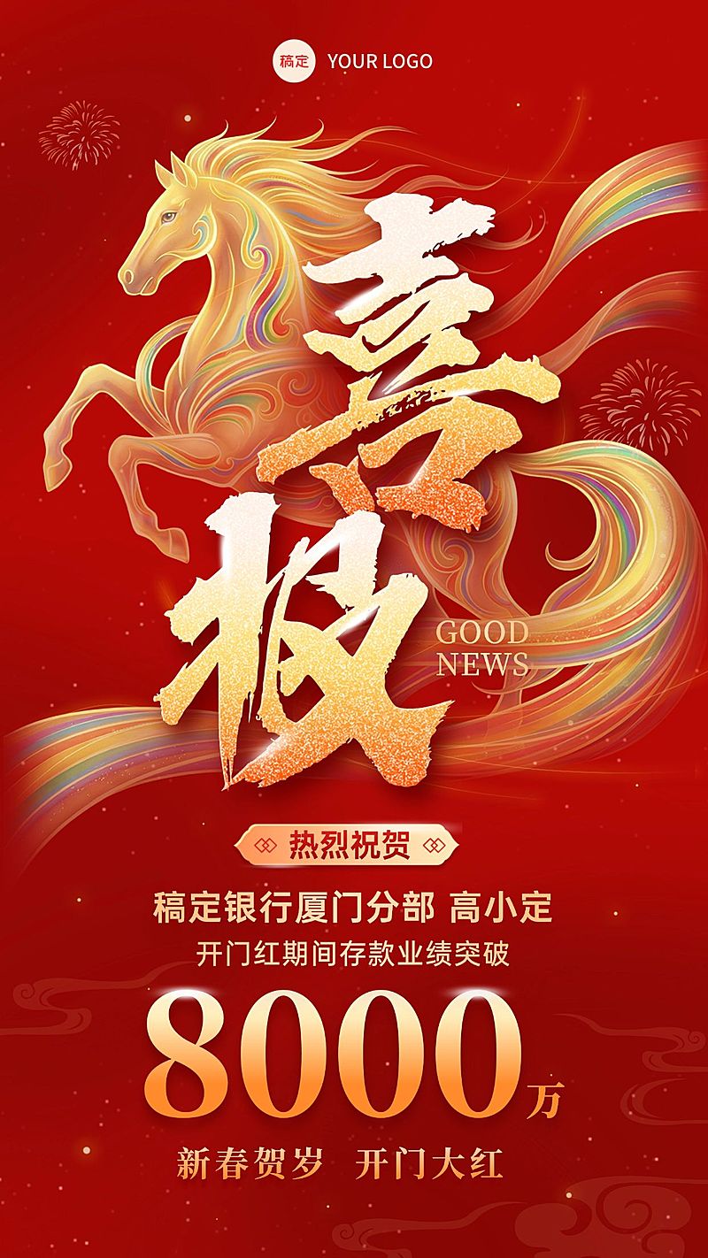 开门红金融保险银行马年业绩喜报手机海报