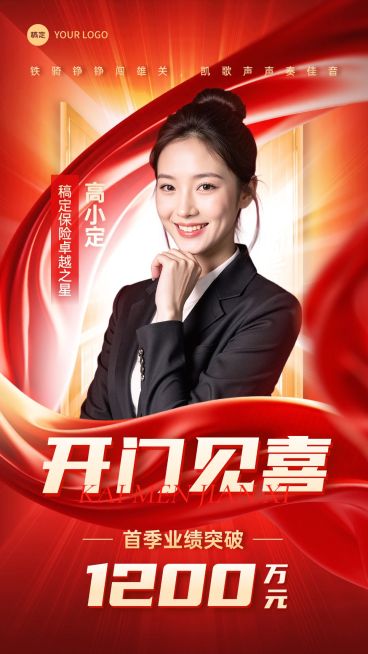 马年金融开门个人喜报全屏竖版海报AIGC预览效果