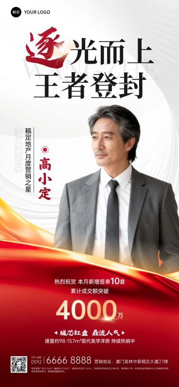 地产销冠红金人物表彰喜报战报全屏海报AIGC预览效果