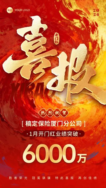 开门红金融保险业绩喜报手机海报预览效果