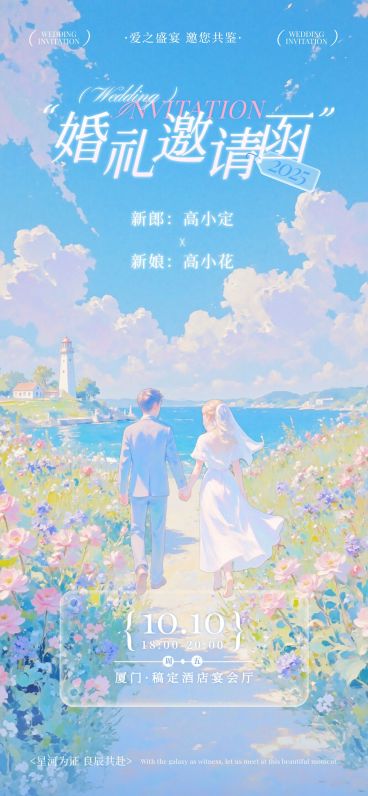 婚礼会议活动宣传邀请函全屏竖版海报AIGC预览效果