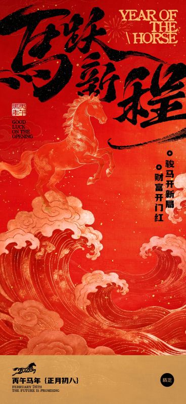 正月初八开门红祝福金融行业喜庆感开工大吉节点祝福激励全屏海报预览效果