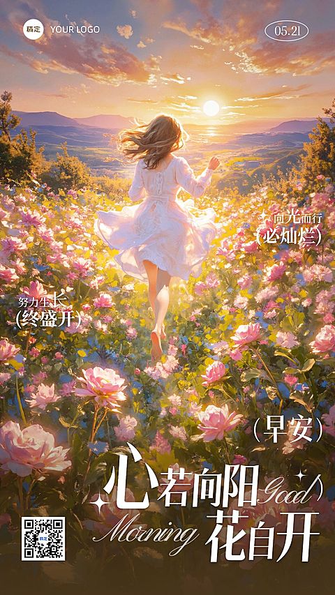 早安问候日签正能量语录竖版海报AIGC