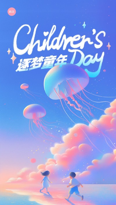 企业六一儿童节节日祝福插画风全屏竖版海报AIGC