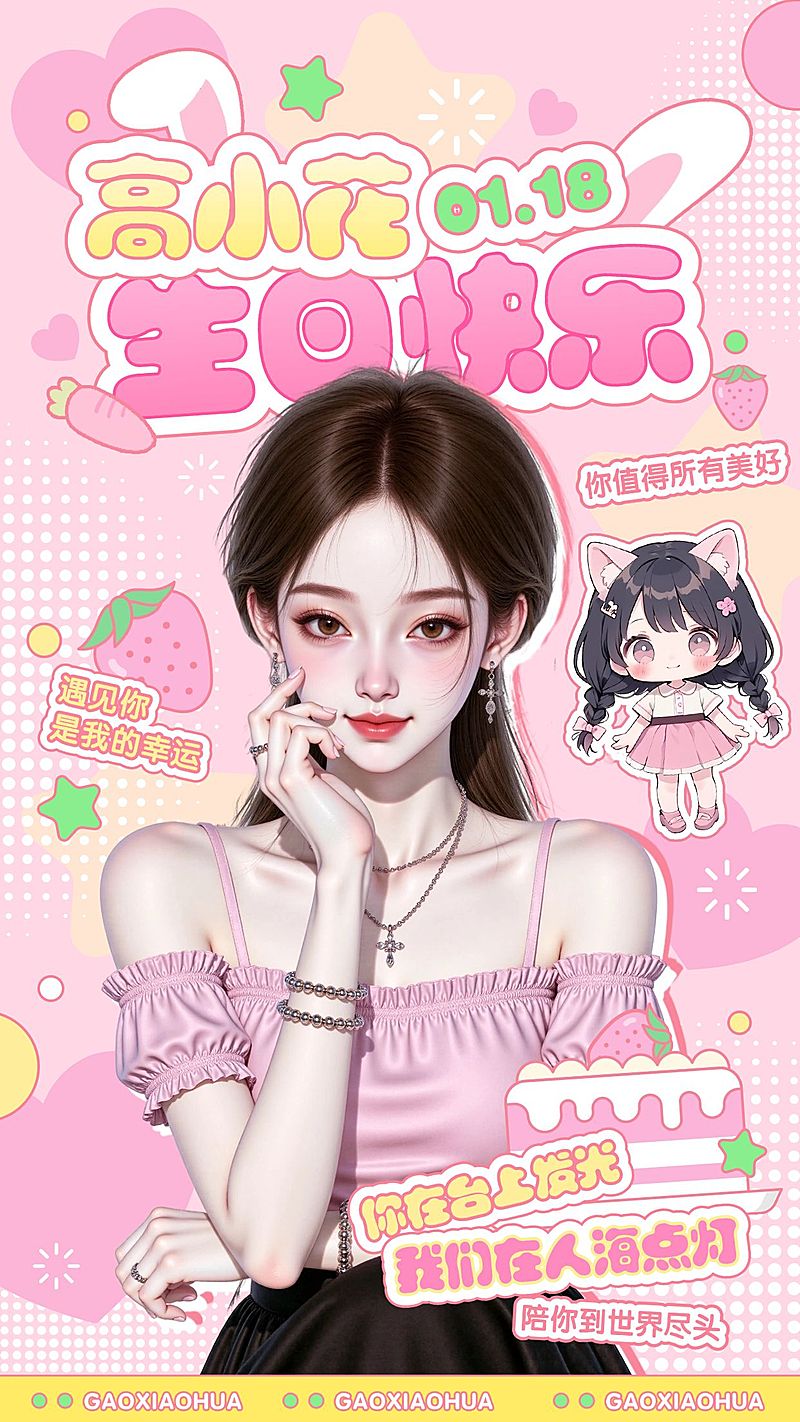 粉丝应援生日祝福甜美感手机海报aigc