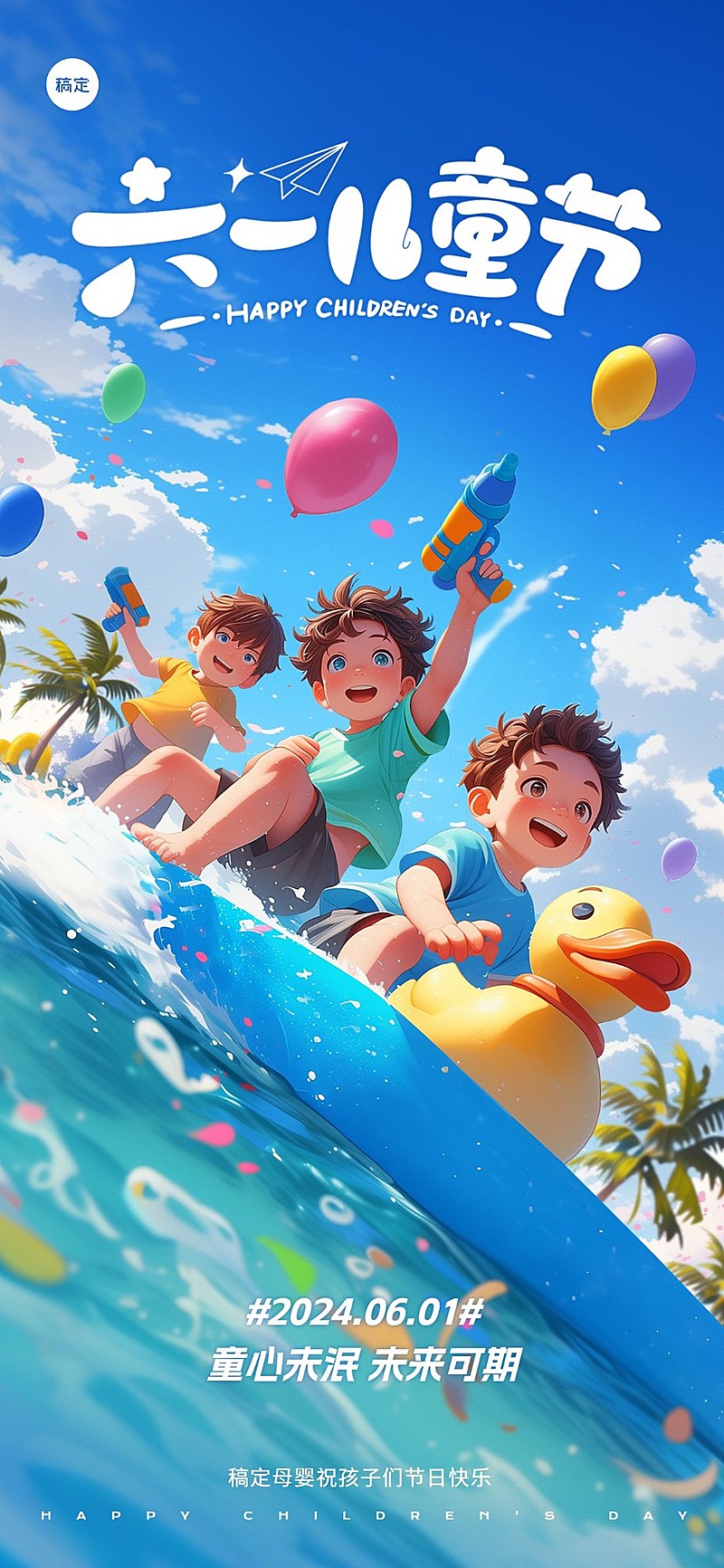 61儿童节母婴亲子节日祝福全屏竖版海报AIGC