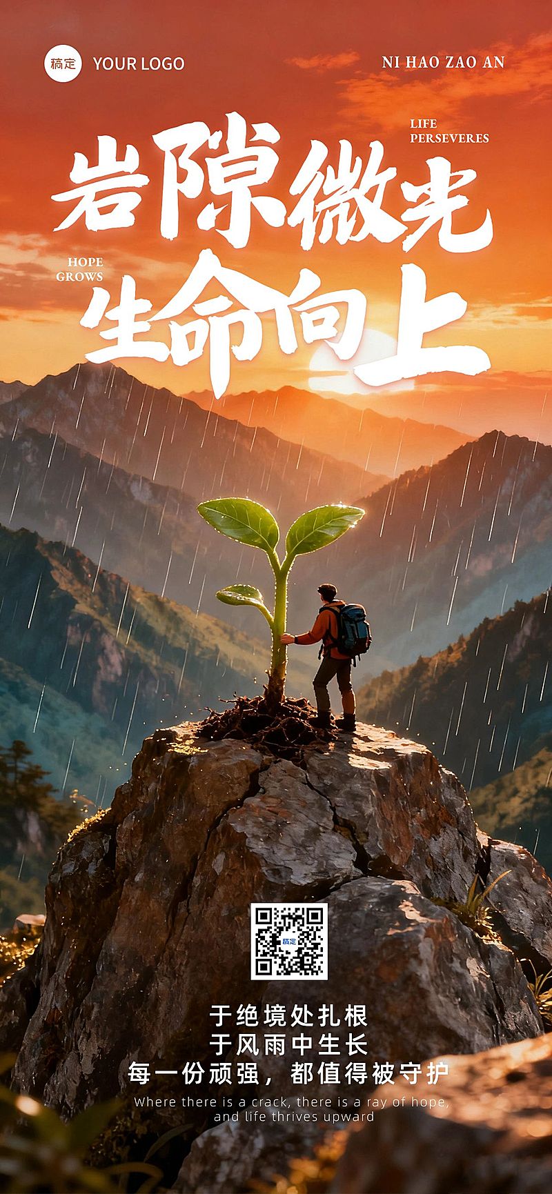 日签早安问候正能量励志感语录全屏竖版海报AIGC