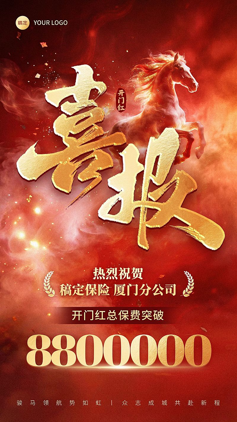 开门红金融保险马年业绩喜报手机海报