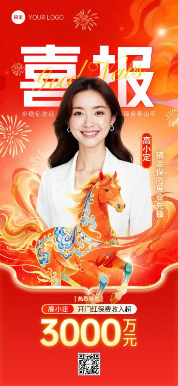 马年金融开门个人喜报全屏竖版海报AIGC预览效果