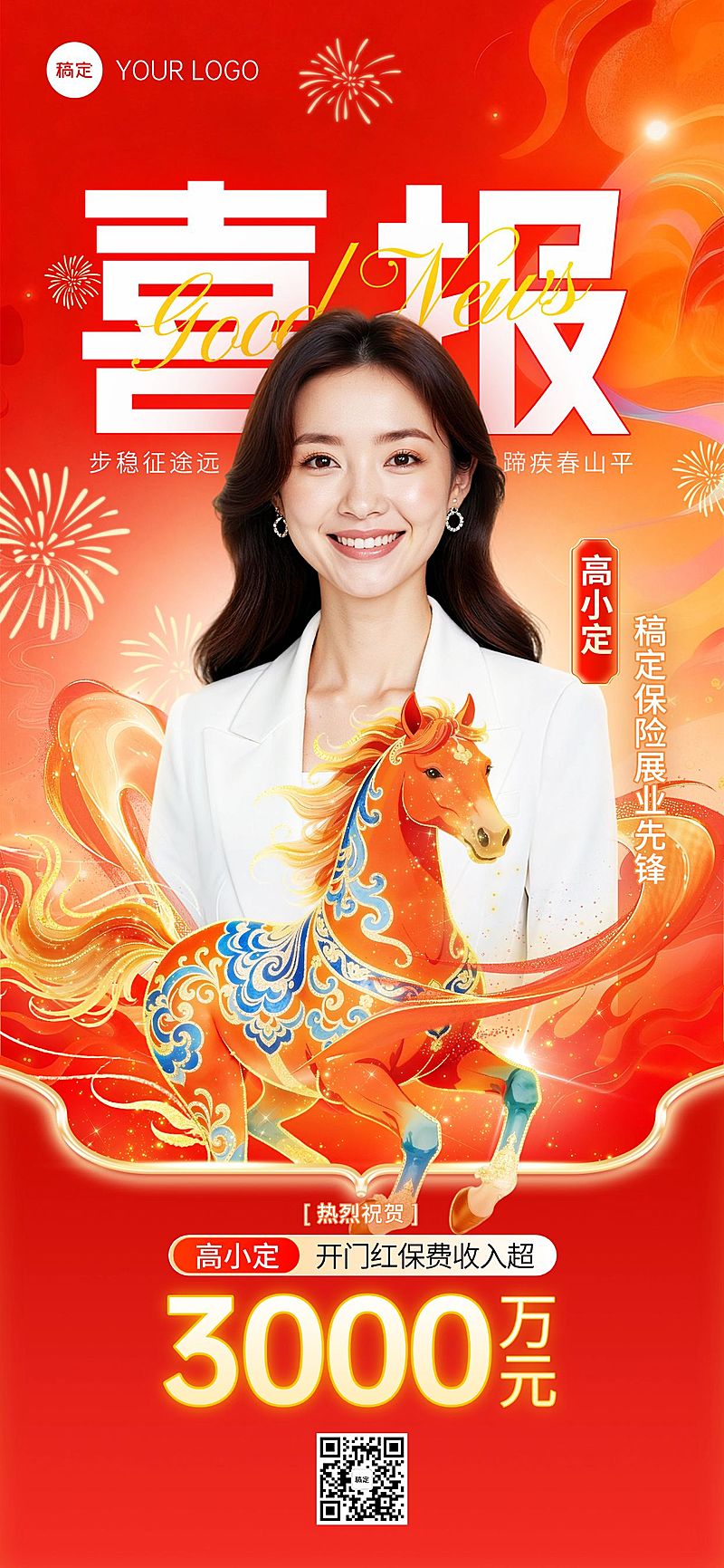 马年金融开门个人喜报全屏竖版海报AIGC