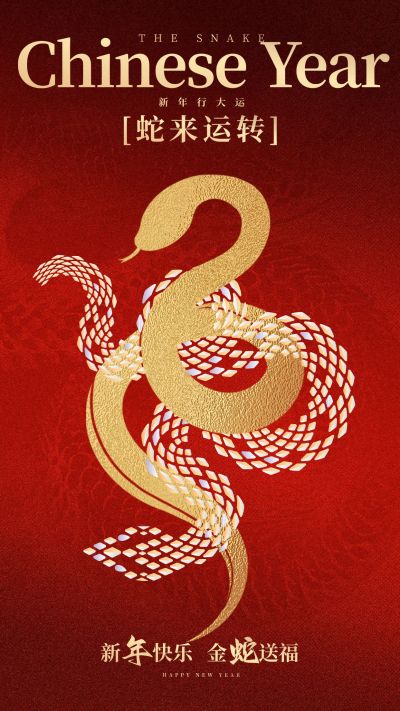 春节节日祝福菱形蛇元素手机海报aigc