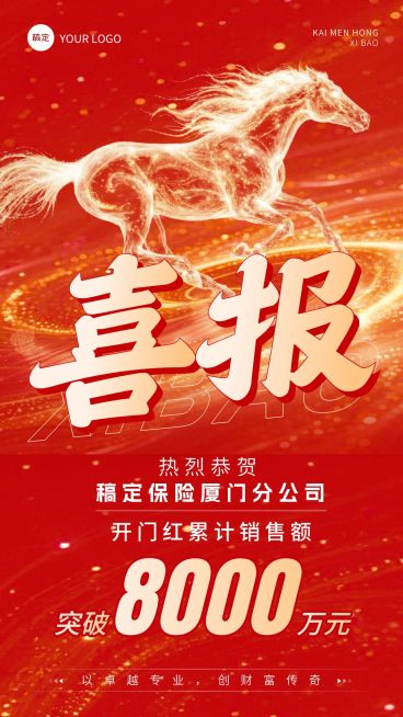 金融保险开门红马年业绩喜报手机海报预览效果