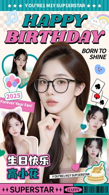 文体娱乐应援生日祝福酷潮流感拼贴手机海报AIGC预览效果