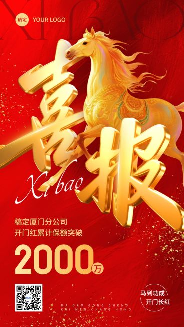 金融马年开门红业绩喜报红金喜庆感竖版海报AIGC预览效果